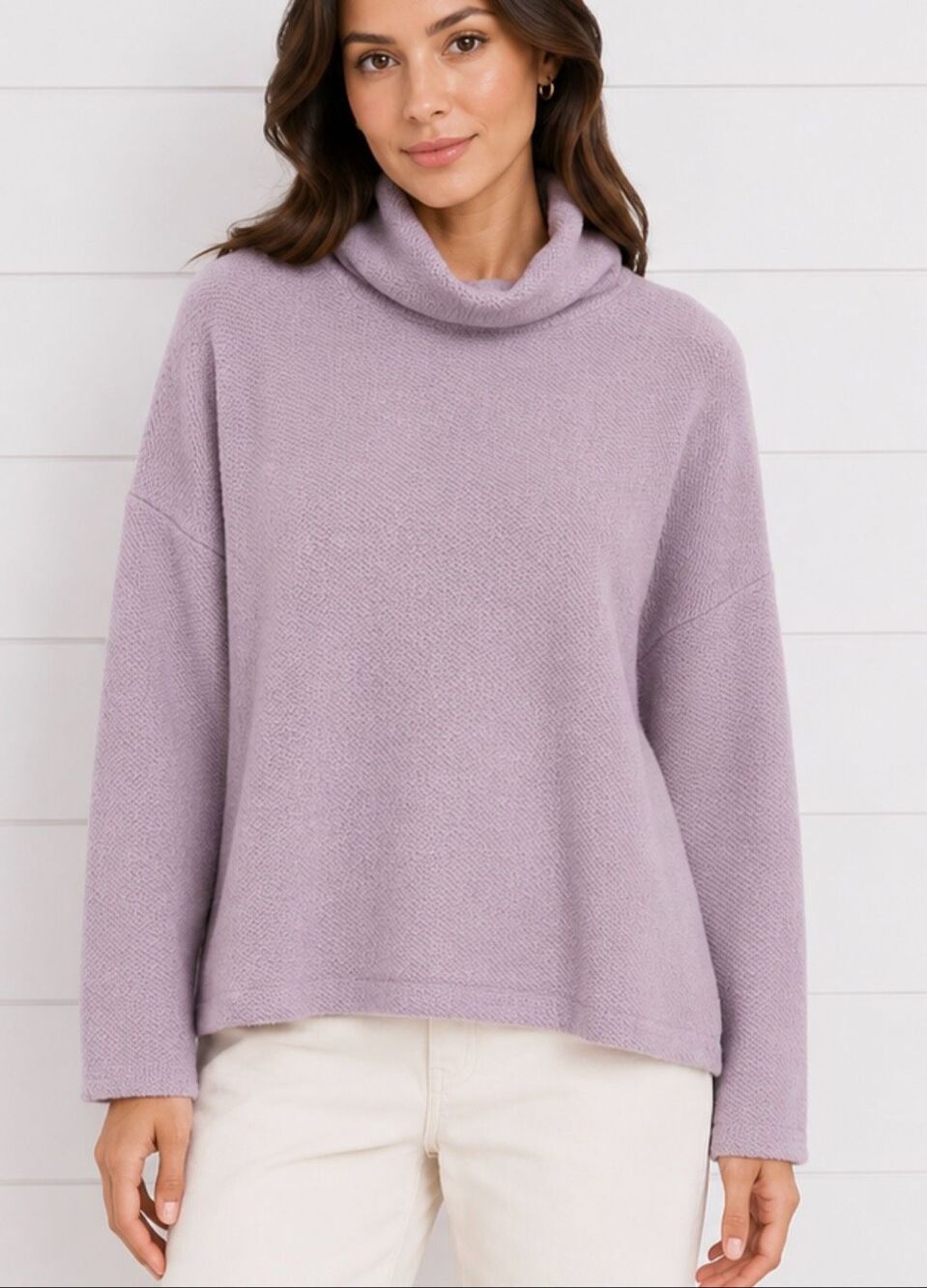Aerie lavender cowl neck waffle knit sweater size small - Picture 1 of 8